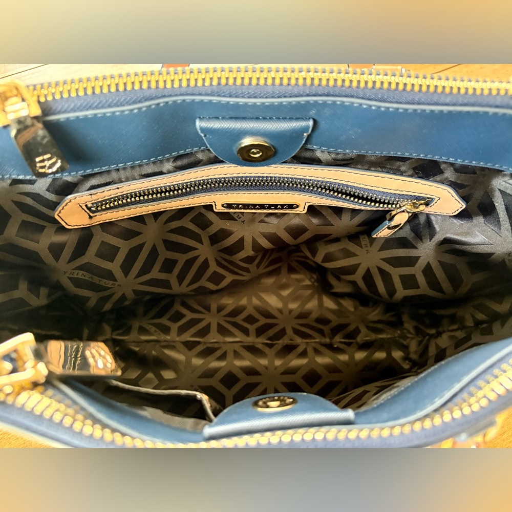 Trina Turk Navy, Coral, & White Satchel Handbag - Picture 3 of 4